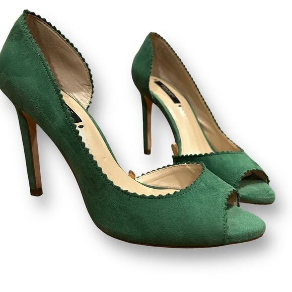 Zara Green D’Orsay Suede Open Peep Toe Pumps - Picture 5 of 14
